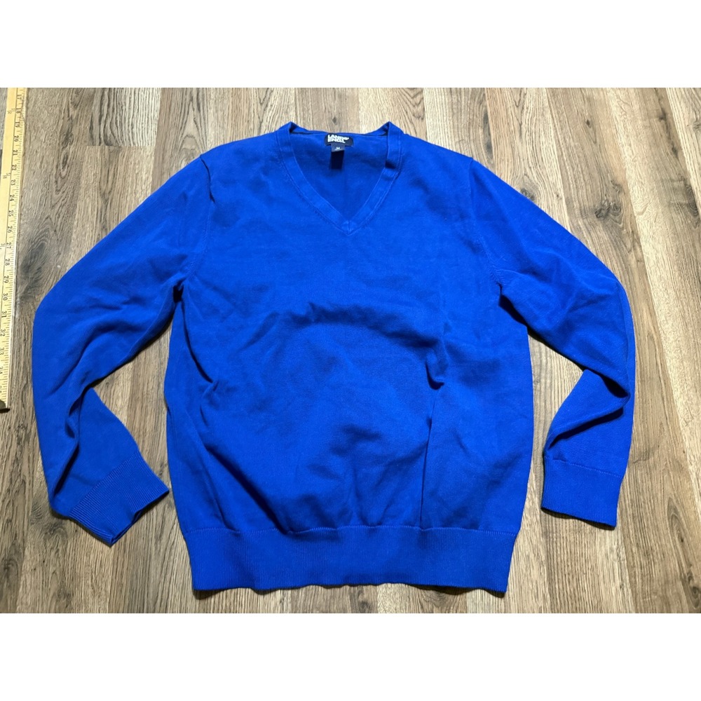 Lands' End Sweater Men Size Medium Blue Sweater Pullover Cotton V-Neck